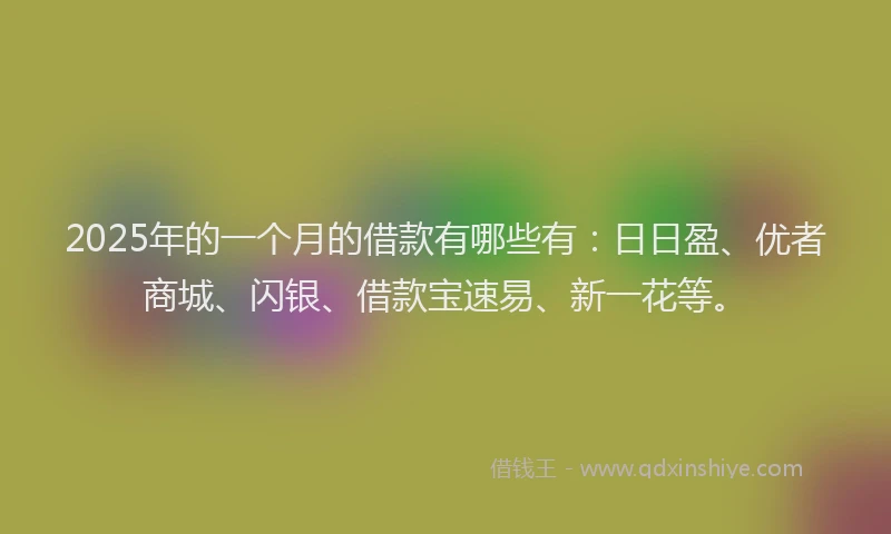 2025年的一个月的借款有哪些有：日日盈、优者商城、闪银、借款宝速易、新一花等。