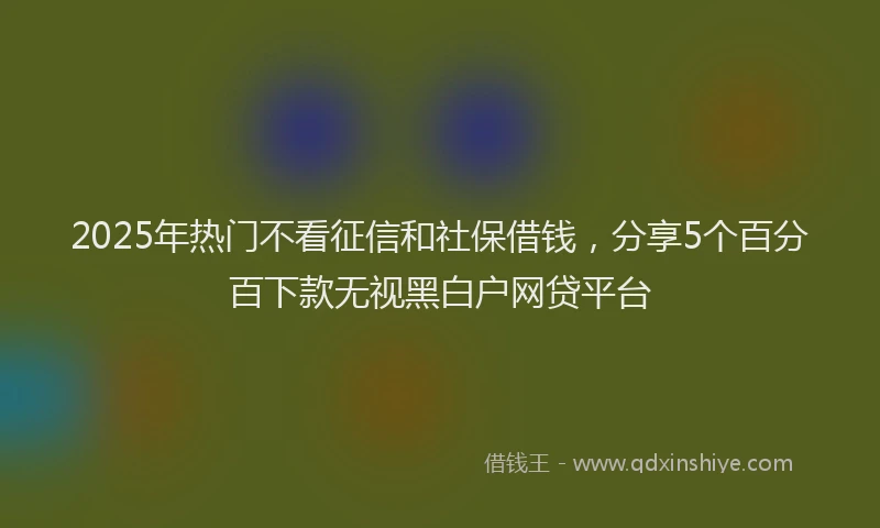2025年热门不看征信和社保借钱，分享5个百分百下款无视黑白户网贷平台