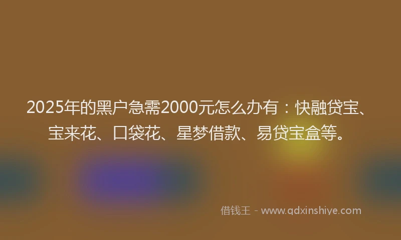 2025年的黑户急需2000元怎么办有：快融贷宝、宝来花、口袋花、星梦借款、易贷宝盒等。