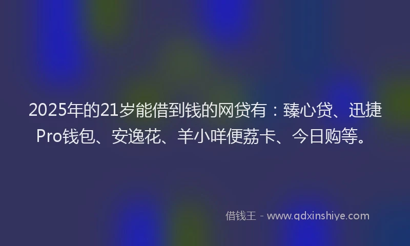 2025年的21岁能借到钱的网贷有：臻心贷、迅捷Pro钱包、安逸花、羊小咩便荔卡、今日购等。