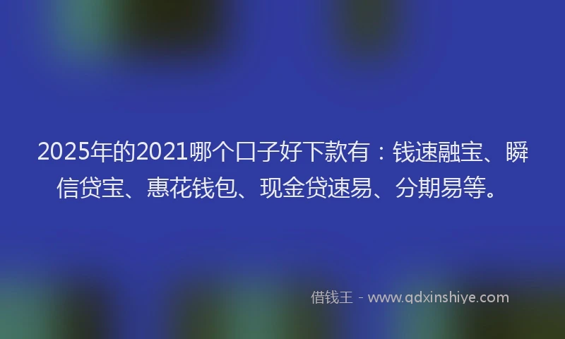2025年的2021哪个口子好下款有：钱速融宝、瞬信贷宝、惠花钱包、现金贷速易、分期易等。