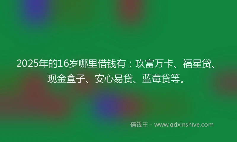 2025年的16岁哪里借钱有：玖富万卡、福星贷、现金盒子、安心易贷、蓝莓贷等。