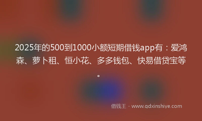2025年的500到1000小额短期借钱app有：爱鸿森、萝卜租、恒小花、多多钱包、快易借贷宝等。
