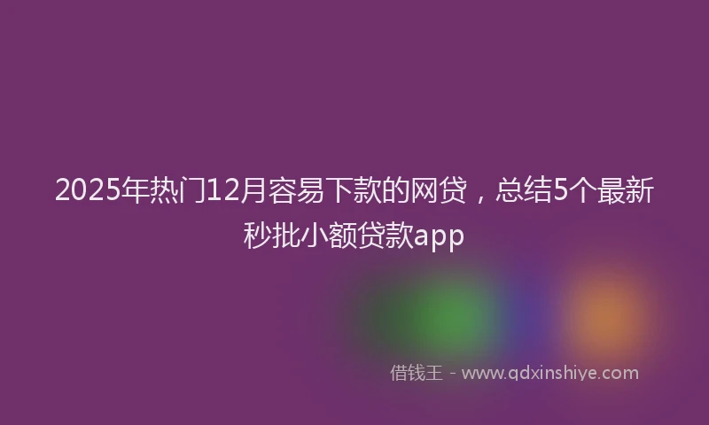 2025年热门12月容易下款的网贷，总结5个最新秒批小额贷款app