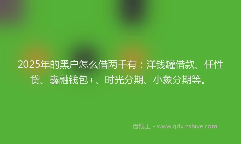 2025年的黑户怎么借两千有：洋钱罐借款、任性贷、鑫融钱包+、时光分期、小象分期等。