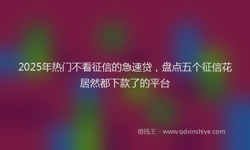 2025年热门不看征信的急速贷，盘点五个征信花居然都下款了的平台