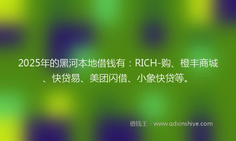 2025年的黑河本地借钱有：RICH-购、橙丰商城、快贷易、美团闪借、小象快贷等。