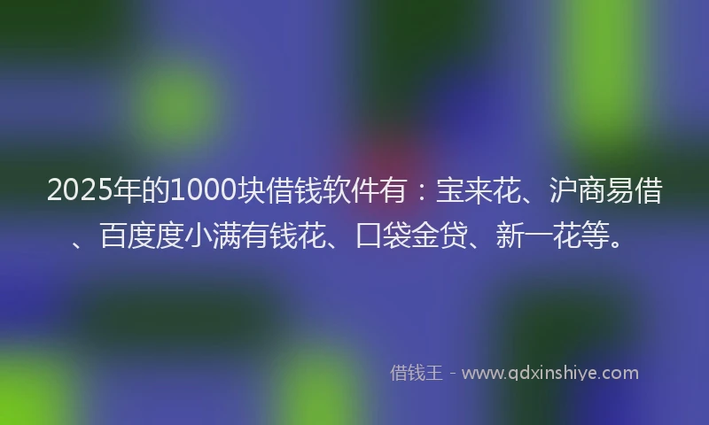 2025年的1000块借钱软件有：宝来花、沪商易借、百度度小满有钱花、口袋金贷、新一花等。