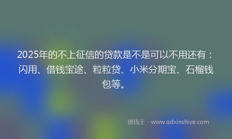 2025年的不上征信的贷款是不是可以不用还有:闪用、借钱宝途、粒粒贷、小米分期宝、石榴钱包等。