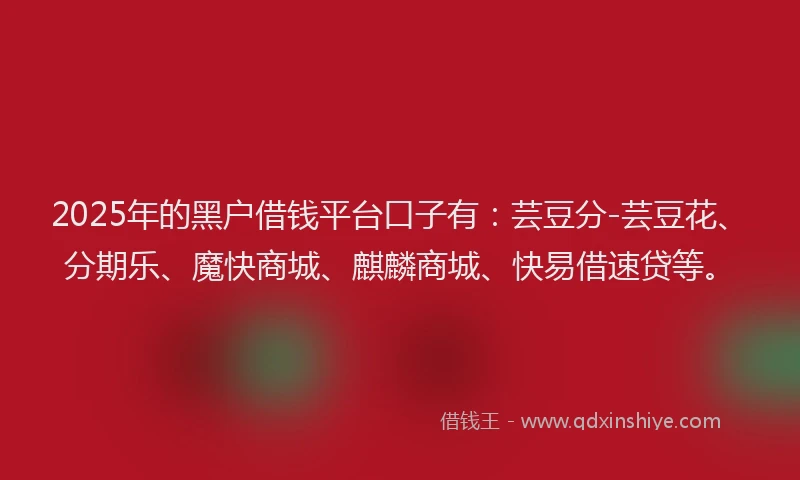 2025年的黑户借钱平台口子有：芸豆分-芸豆花、分期乐、魔快商城、麒麟商城、快易借速贷等。