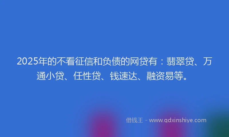 2025年的不看征信和负债的网贷有：翡翠贷、万通小贷、任性贷、钱速达、融资易等。