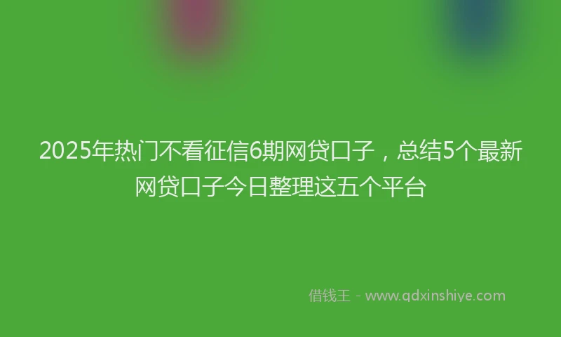2025年热门不看征信6期网贷口子，总结5个最新网贷口子今日整理这五个平台