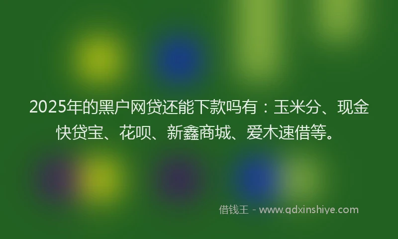 2025年的黑户网贷还能下款吗有：玉米分、现金快贷宝、花呗、新鑫商城、爱木速借等。