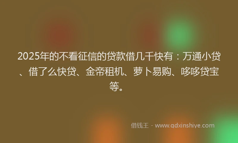 2025年的不看征信的贷款借几千快有：万通小贷、借了么快贷、金帝租机、萝卜易购、哆哆贷宝等。