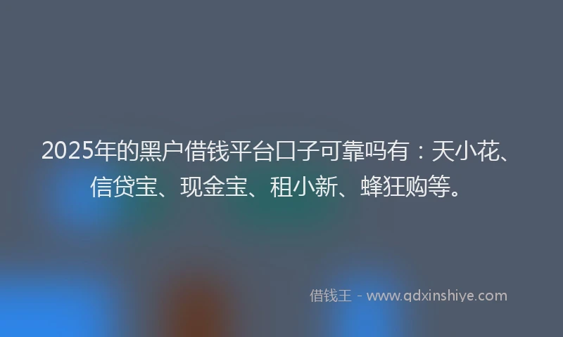 2025年的黑户借钱平台口子可靠吗有：天小花、信贷宝、现金宝、租小新、蜂狂购等。
