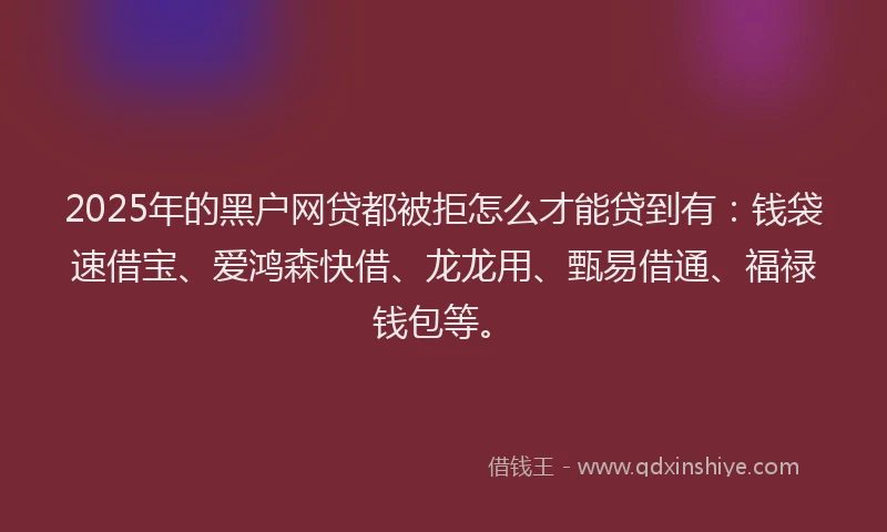 2025年的黑户网贷都被拒怎么才能贷到有：钱袋速借宝、爱鸿森快借、龙龙用、甄易借通、福禄钱包等。
