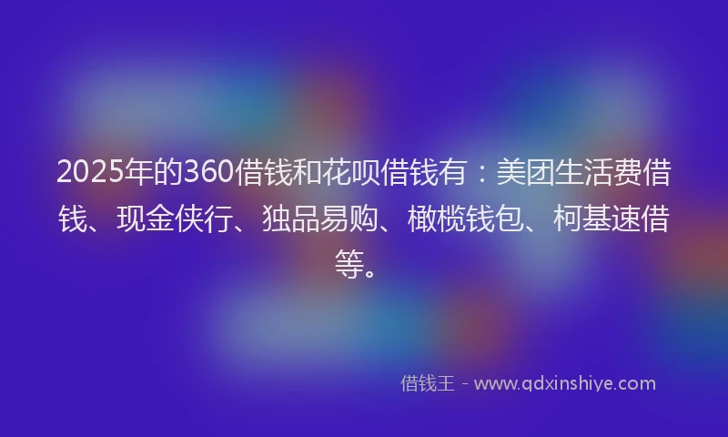 2025年的360借钱和花呗借钱有：美团生活费借钱、现金侠行、独品易购、橄榄钱包、柯基速借等。