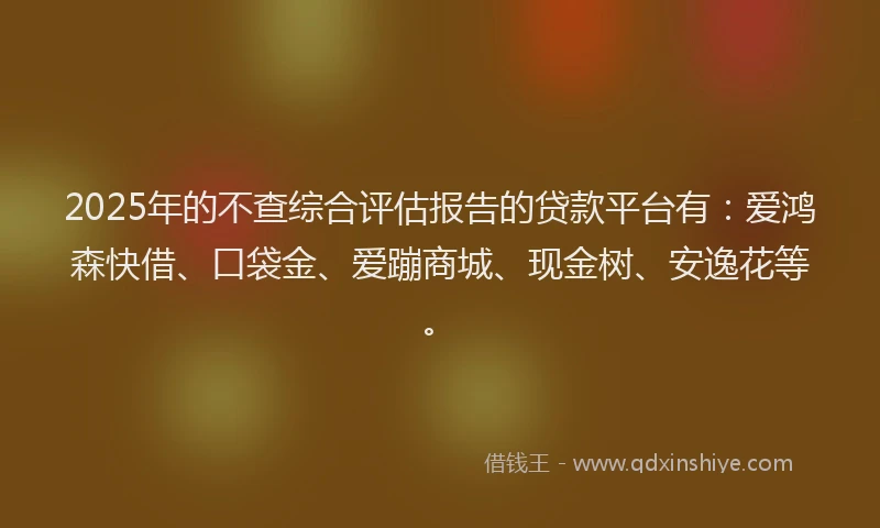 2025年的不查综合评估报告的贷款平台有：爱鸿森快借、口袋金、爱蹦商城、现金树、安逸花等。