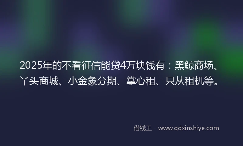 2025年的不看征信能贷4万块钱有：黑鲸商场、丫头商城、小金象分期、掌心租、只从租机等。
