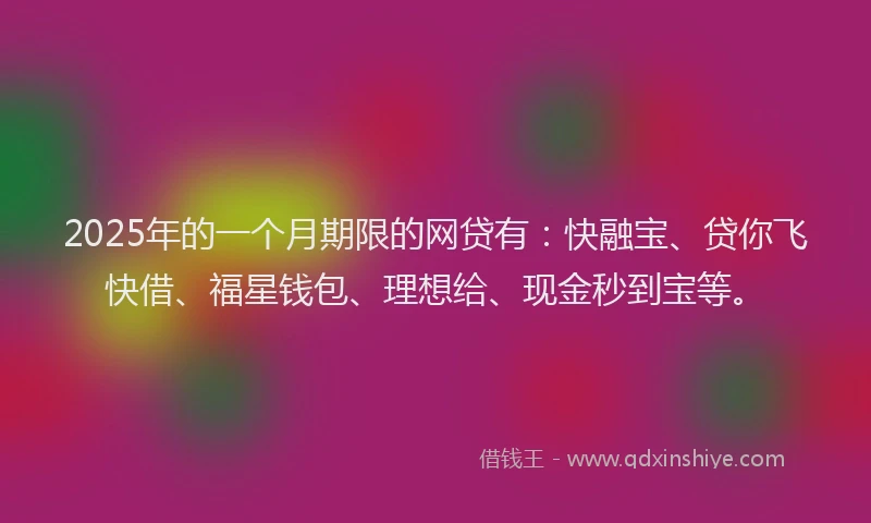 2025年的一个月期限的网贷有：快融宝、贷你飞快借、福星钱包、理想给、现金秒到宝等。