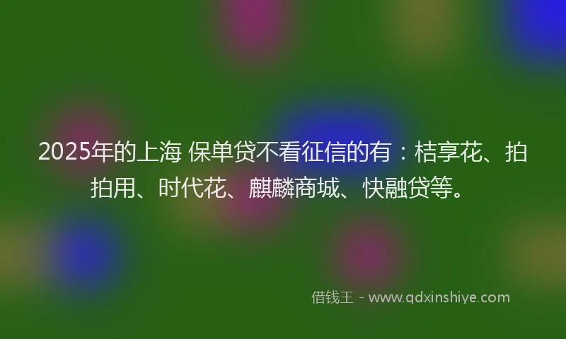 2025年的上海 保单贷不看征信的有：桔享花、拍拍用、时代花、麒麟商城、快融贷等。