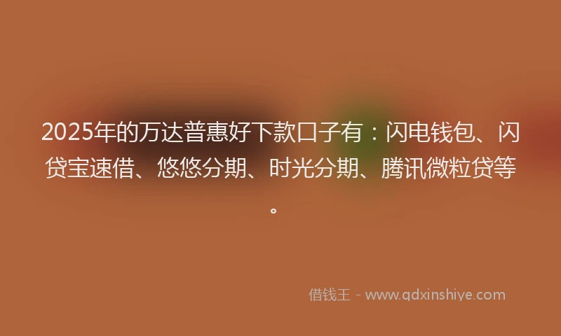 2025年的万达普惠好下款口子有：闪电钱包、闪贷宝速借、悠悠分期、时光分期、腾讯微粒贷等。