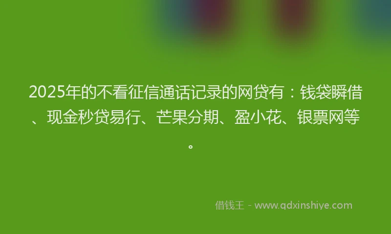 2025年的不看征信通话记录的网贷有：钱袋瞬借、现金秒贷易行、芒果分期、盈小花、银票网等。