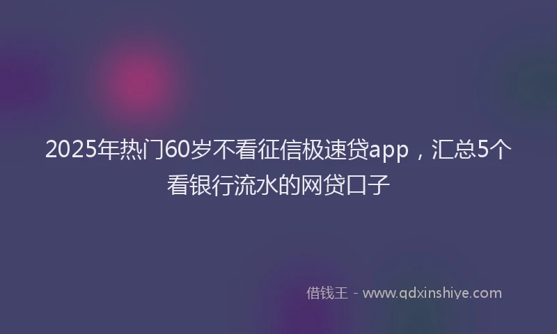 2025年热门60岁不看征信极速贷app，汇总5个看银行流水的网贷口子