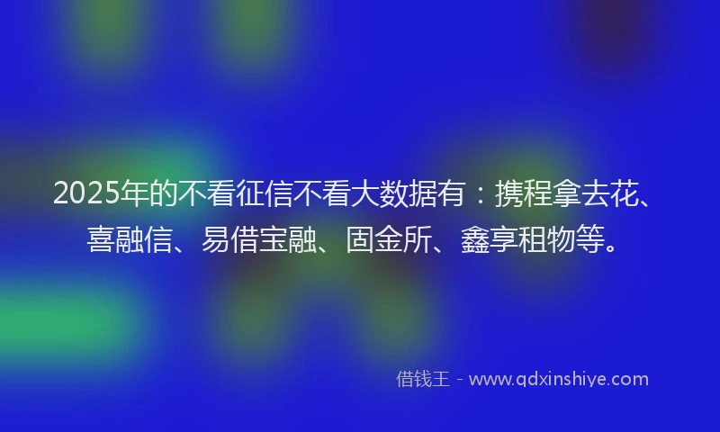 2025年的不看征信不看大数据有：携程拿去花、喜融信、易借宝融、固金所、鑫享租物等。