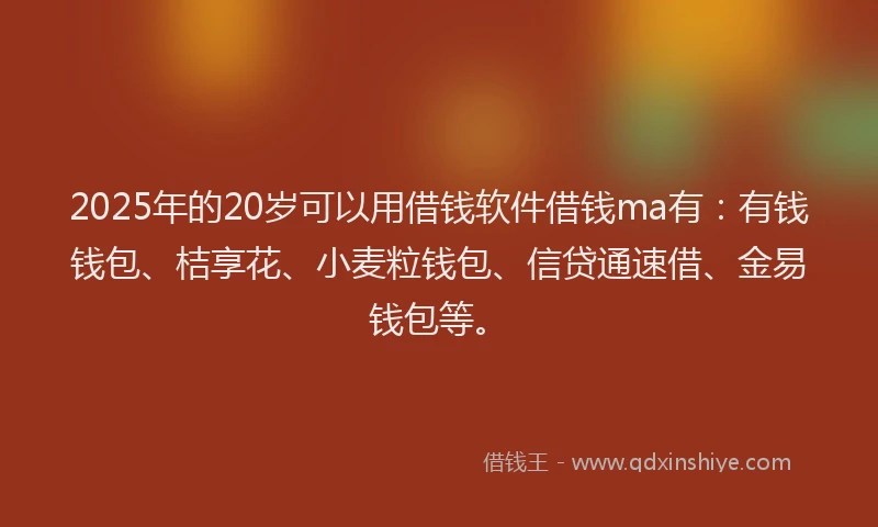 2025年的20岁可以用借钱软件借钱ma有：有钱钱包、桔享花、小麦粒钱包、信贷通速借、金易钱包等。