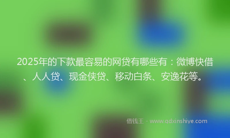 2025年的下款最容易的网贷有哪些有：微博快借、人人贷、现金侠贷、移动白条、安逸花等。