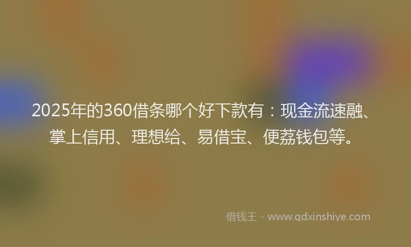 2025年的360借条哪个好下款有：现金流速融、掌上信用、理想给、易借宝、便荔钱包等。