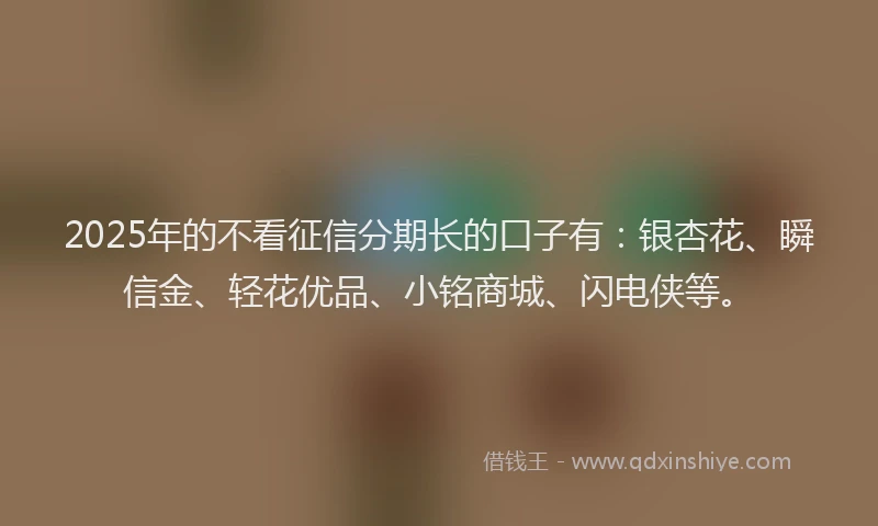 2025年的不看征信分期长的口子有：银杏花、瞬信金、轻花优品、小铭商城、闪电侠等。