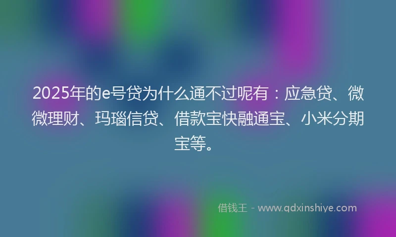 2025年的e号贷为什么通不过呢有：应急贷、微微理财、玛瑙信贷、借款宝快融通宝、小米分期宝等。