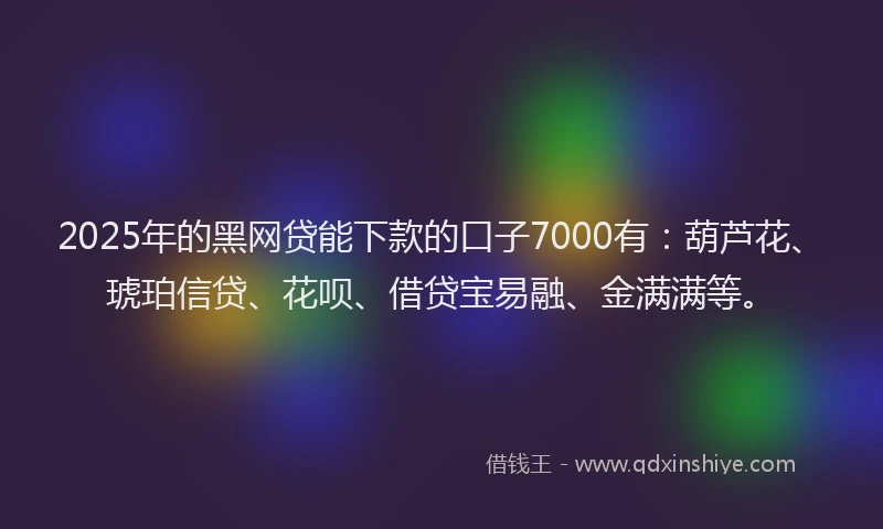 2025年的黑网贷能下款的口子7000有：葫芦花、琥珀信贷、花呗、借贷宝易融、金满满等。