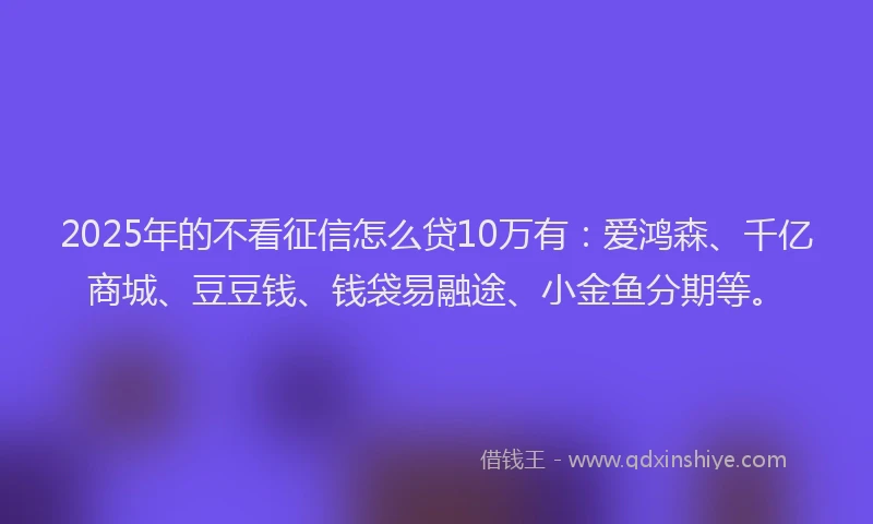 2025年的不看征信怎么贷10万有：爱鸿森、千亿商城、豆豆钱、钱袋易融途、小金鱼分期等。