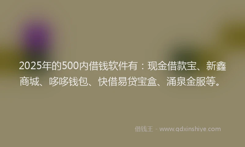 2025年的500内借钱软件有：现金借款宝、新鑫商城、哆哆钱包、快借易贷宝盒、涌泉金服等。