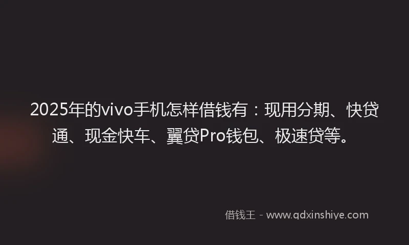 2025年的vivo手机怎样借钱有：现用分期、快贷通、现金快车、翼贷Pro钱包、极速贷等。