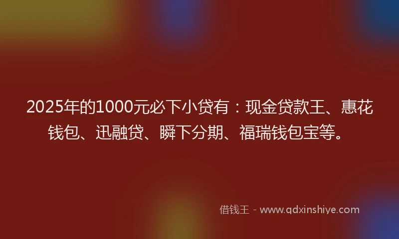 2025年的1000元必下小贷有：现金贷款王、惠花钱包、迅融贷、瞬下分期、福瑞钱包宝等。