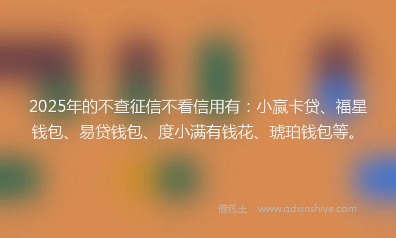 2025年的不查征信不看信用有：小赢卡贷、福星钱包、易贷钱包、度小满有钱花、琥珀钱包等。