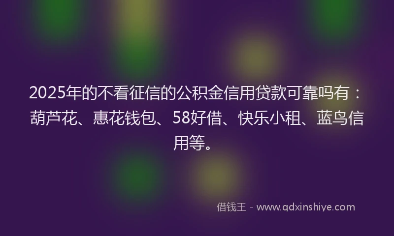 2025年的不看征信的公积金信用贷款可靠吗有：葫芦花、惠花钱包、58好借、快乐小租、蓝鸟信用等。