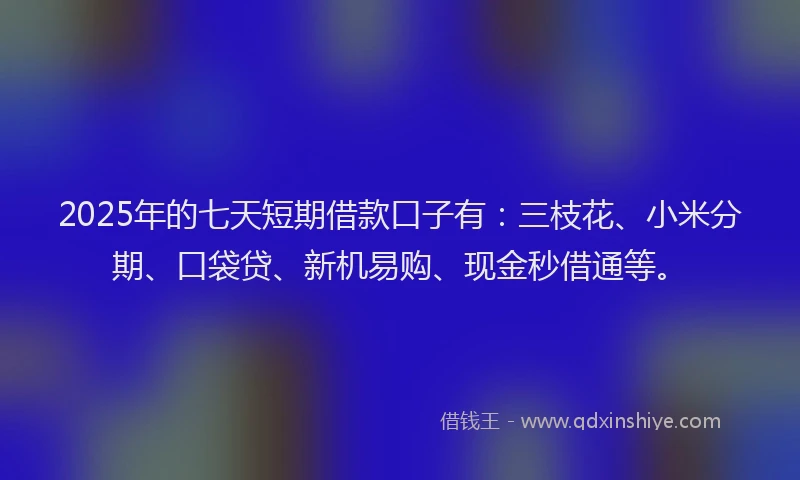 2025年的七天短期借款口子有:三枝花、小米分期、口袋贷、新机易购、现金秒借通等。