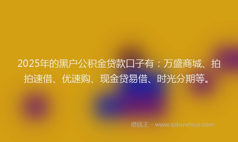 2025年的黑户公积金贷款口子有：万盛商城、拍拍速借、优速购、现金贷易借、时光分期等。