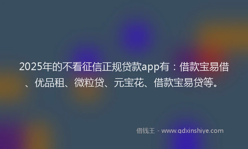 2025年的不看征信正规贷款app有：借款宝易借、优品租、微粒贷、元宝花、借款宝易贷等。
