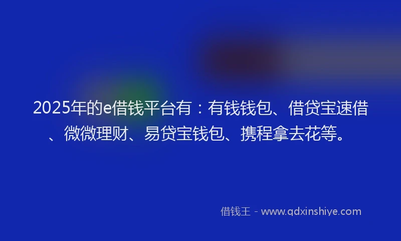 2025年的e借钱平台有：有钱钱包、借贷宝速借、微微理财、易贷宝钱包、携程拿去花等。