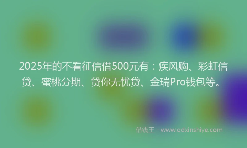 2025年的不看征信借500元有：疾风购、彩虹信贷、蜜桃分期、贷你无忧贷、金瑞Pro钱包等。