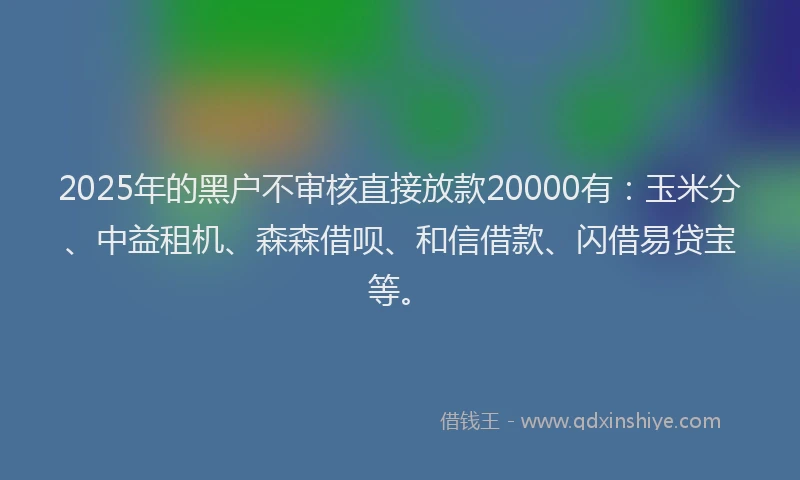 2025年的黑户不审核直接放款20000有：玉米分、中益租机、森森借呗、和信借款、闪借易贷宝等。