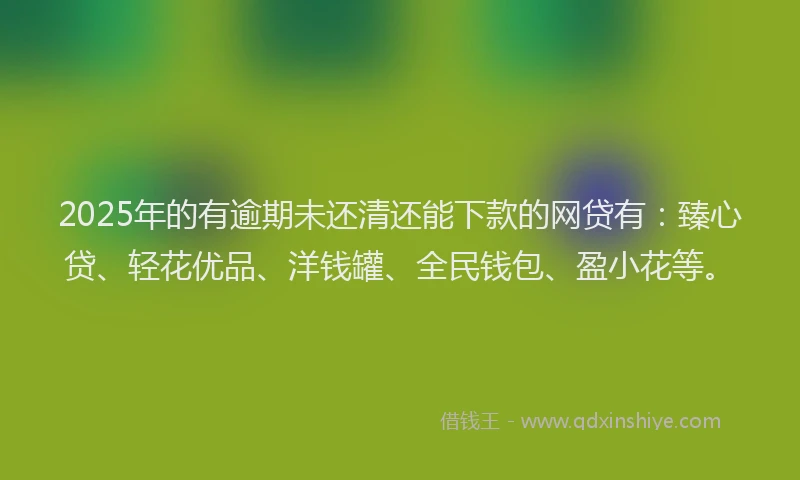 2025年的有逾期未还清还能下款的网贷有：臻心贷、轻花优品、洋钱罐、全民钱包、盈小花等。