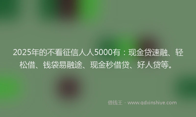 2025年的不看征信人人5000有：现金贷速融、轻松借、钱袋易融途、现金秒借贷、好人贷等。