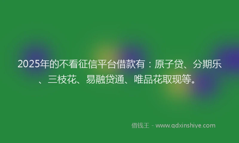 2025年的不看征信平台借款有：原子贷、分期乐、三枝花、易融贷通、唯品花取现等。